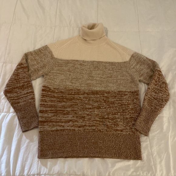 J. CREW Sweaters - J Crew Cashmere colorblock fold-over turtleneck sweater HTHR MUSLIN CAMEL small